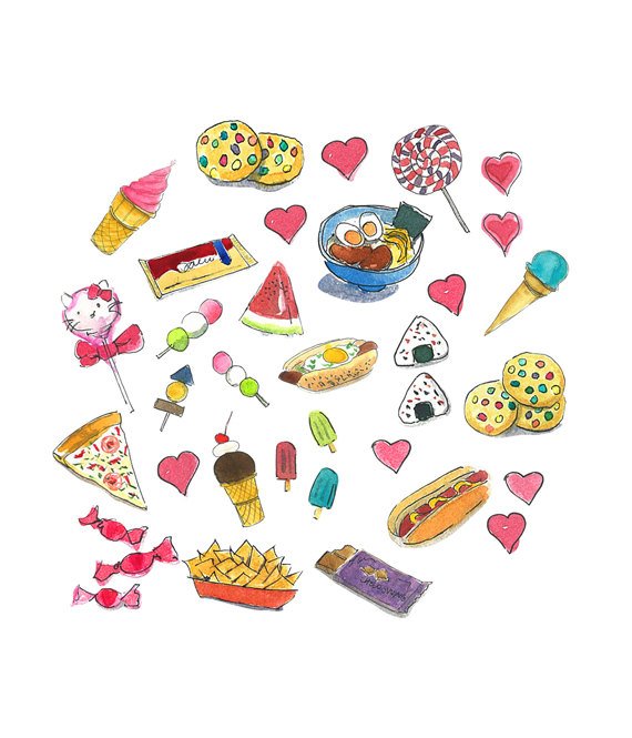 570x665 Snacks Clipart Watercolor Clipart Printable Home Decor Etsy - Watercolor Snacks