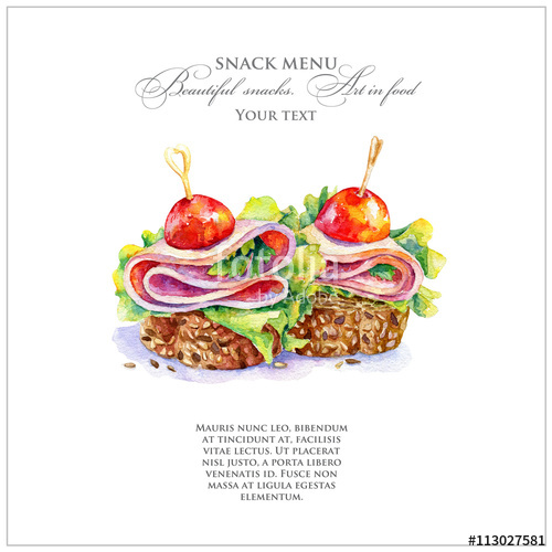 500x500 Baguette With Sausage, Tomato And Lettuce. Filling Snack - Watercolor Snacks