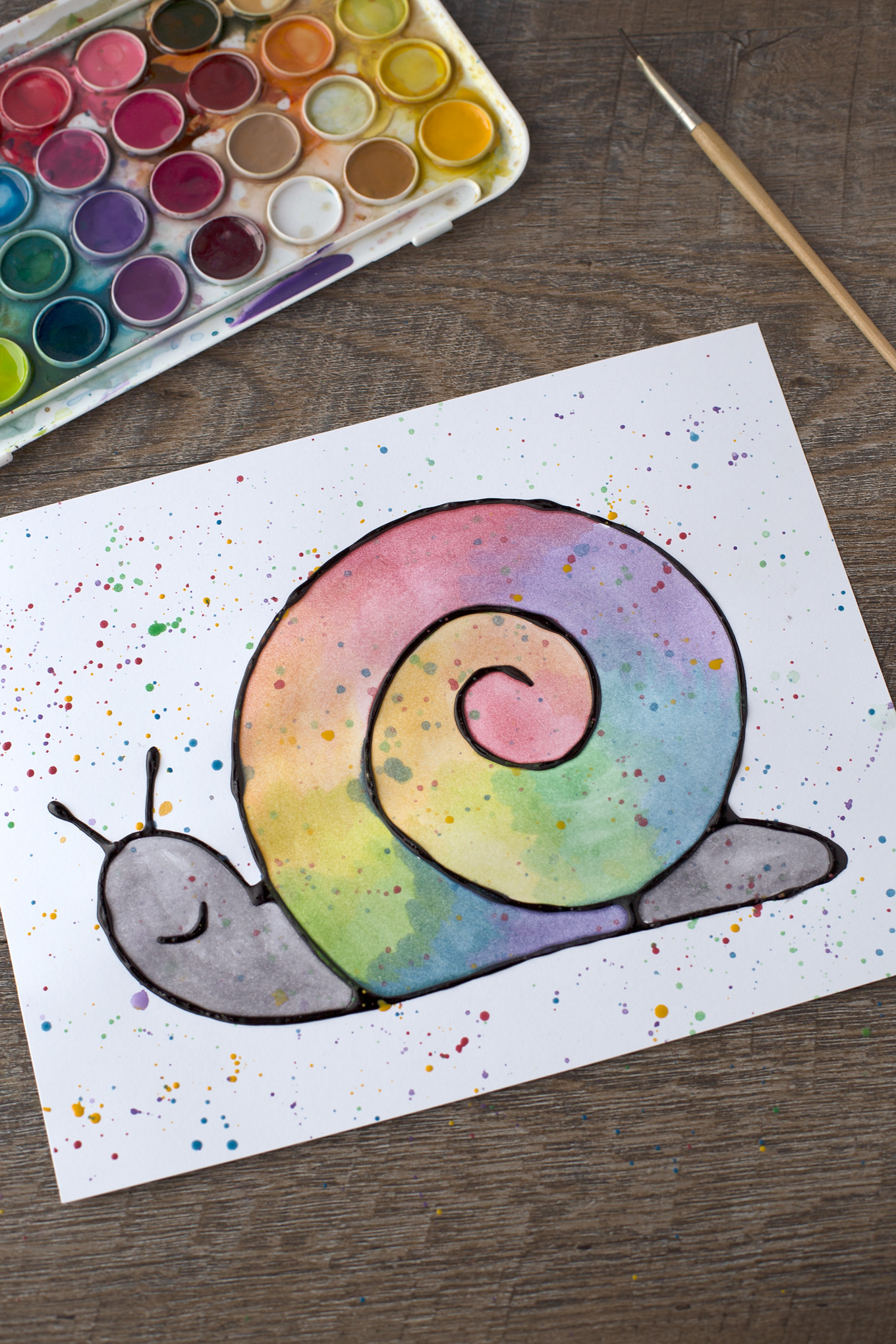 1360x2040 Black Glue And Watercolor Snail Art - Watercolor Snail