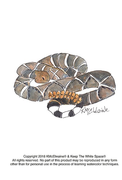 400x589 Rattle Snake Watercolor Pattern Kathleen Mcelwaine Art - Watercolor Snake