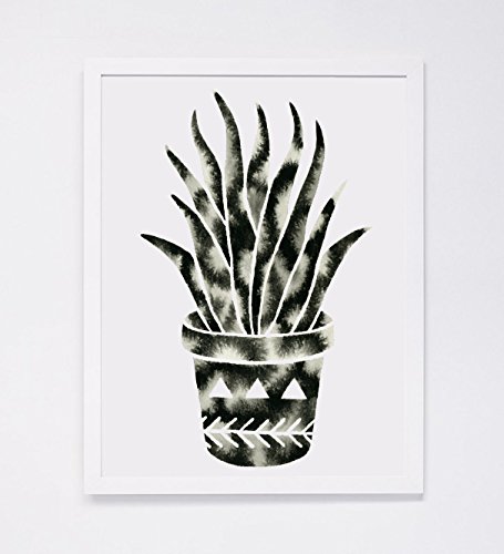 455x500 Modern Watercolor Snake Plant Painting, Black White - Watercolor Snake