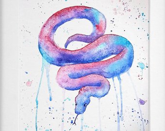 340x270 Snake Watercolor Etsy - Watercolor Snake
