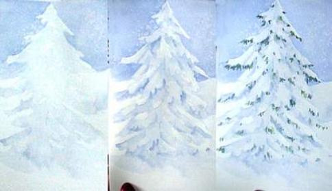 484x279 Painting Snow On Evergreens - Watercolor Snow