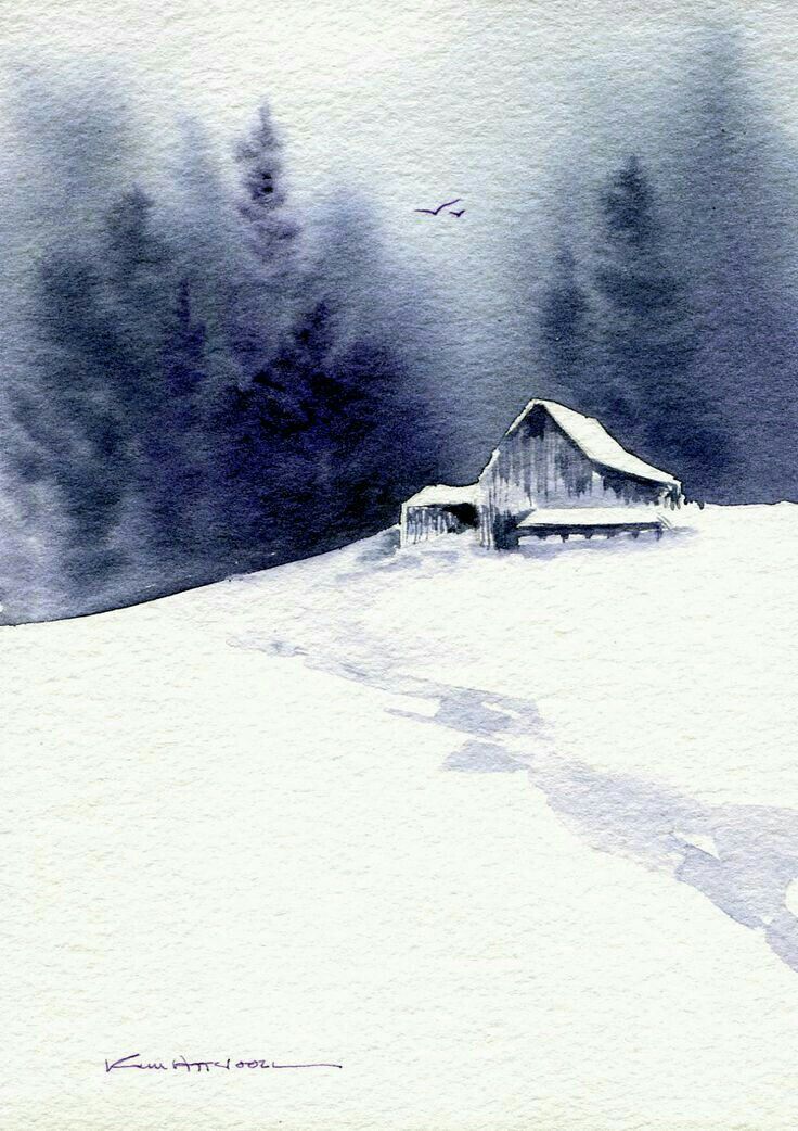 736x1042 Watercolor By Kim Attwooll Grey White Watercolor - Watercolor Snow