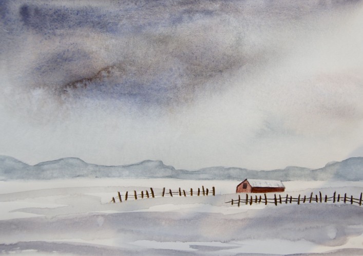 707x500 Jean Lurssen Watercolors Winter Scenes - Watercolor Snow Scene