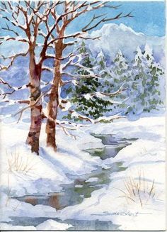 236x327 Susie Short Watercolor Snow Scene Watercolor Tutorials - Watercolor Snow Scene