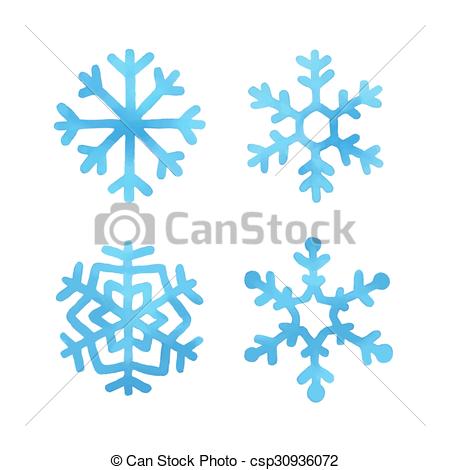 450x470 Set Of Watercolor Snowflakes. Set Of Four Blue Hand Drawn - Watercolor Snowflake