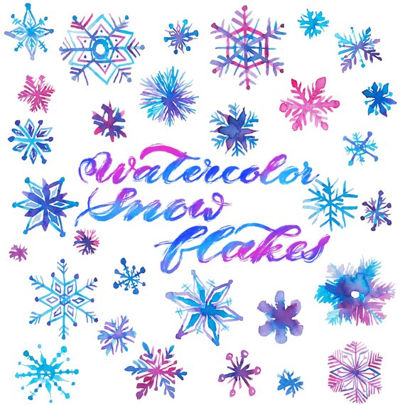 570x570 Watercolor Snowflake Clipart Digital Watercolor Winter Etsy - Watercolor Snowflake