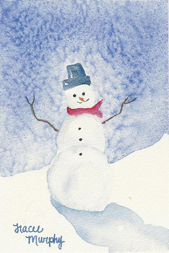 335x500 Snowman Original Watercolor 4x6 Inches Painted In 2007 - Watercolor Snowman