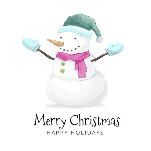 490x490 Watercolor Cute Snowman Smiling Wearing Snow Cap And Gloves - Watercolor Snowman