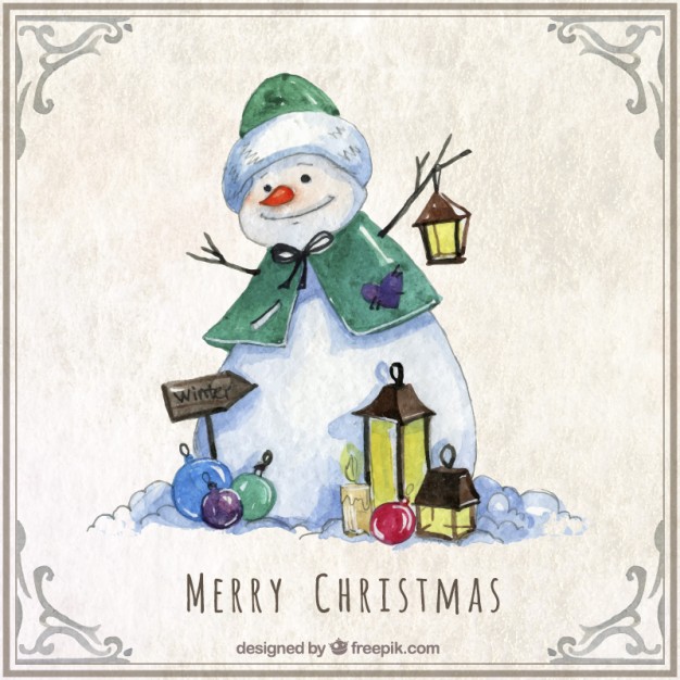 626x626 Watercolor Snowman Christmas Card Vector Premium Download - Watercolor Snowman