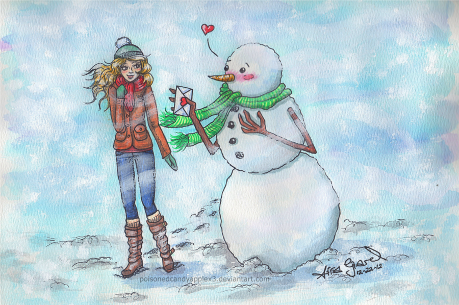900x598 Watercolor Snowman Love By Odiefarber - Watercolor Snowman