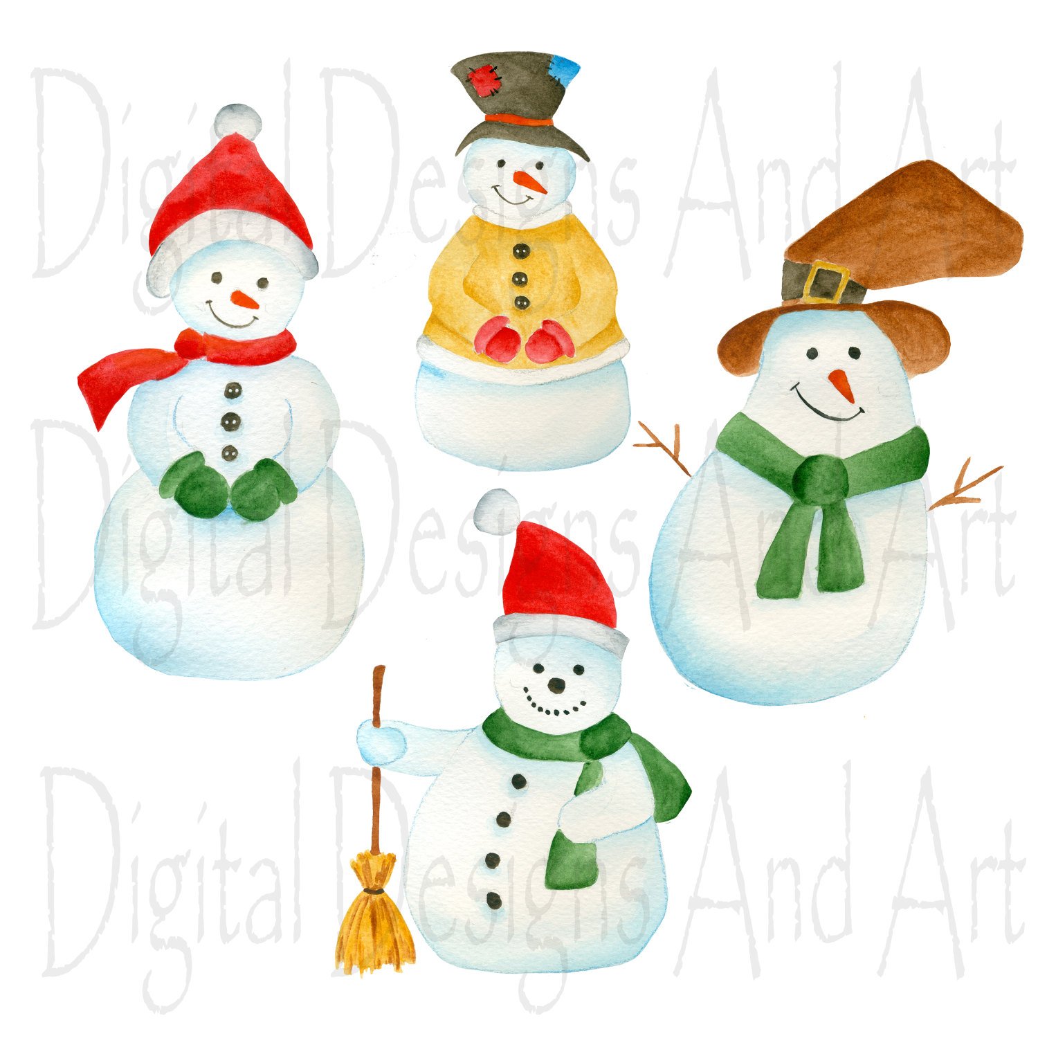 1500x1500 Watercolor Snowman Clipart Watercolor Snowman Illustration Etsy - Watercolor Snowman
