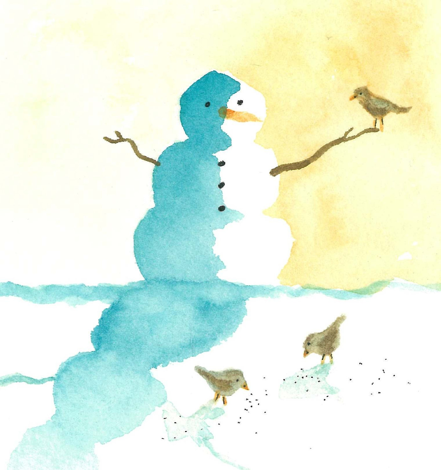 1407x1500 Watercolor Snowman With Birds Could Go On My Winter Wonderland - Watercolor Snowman