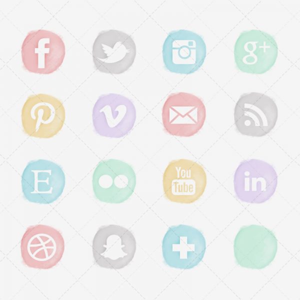 600x600 Foil Social Media Icons - Watercolor Social Media Icons