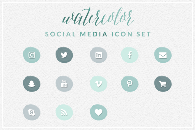 670x446 Green Watercolor Social Media Icons By Dinosaur Stew - Watercolor Social Media Icons