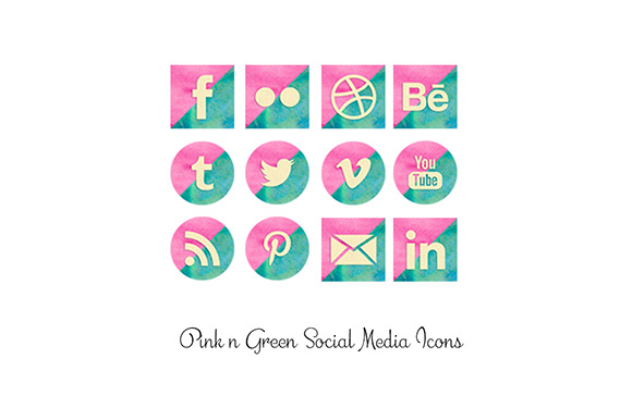 580x386 Pink And Green Watercolor Social Media Icons Graphic By Anjana - Watercolor Social Media Icons