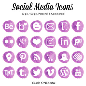 350x350 Watercolor Social Media Icons, Violet, Purple, Instagram - Watercolor Social Media Icons