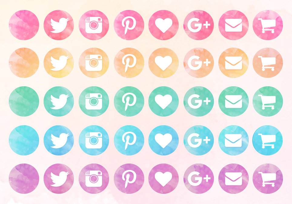 964x676 Watercolor Social Media Icons - Watercolor Social Media Icons