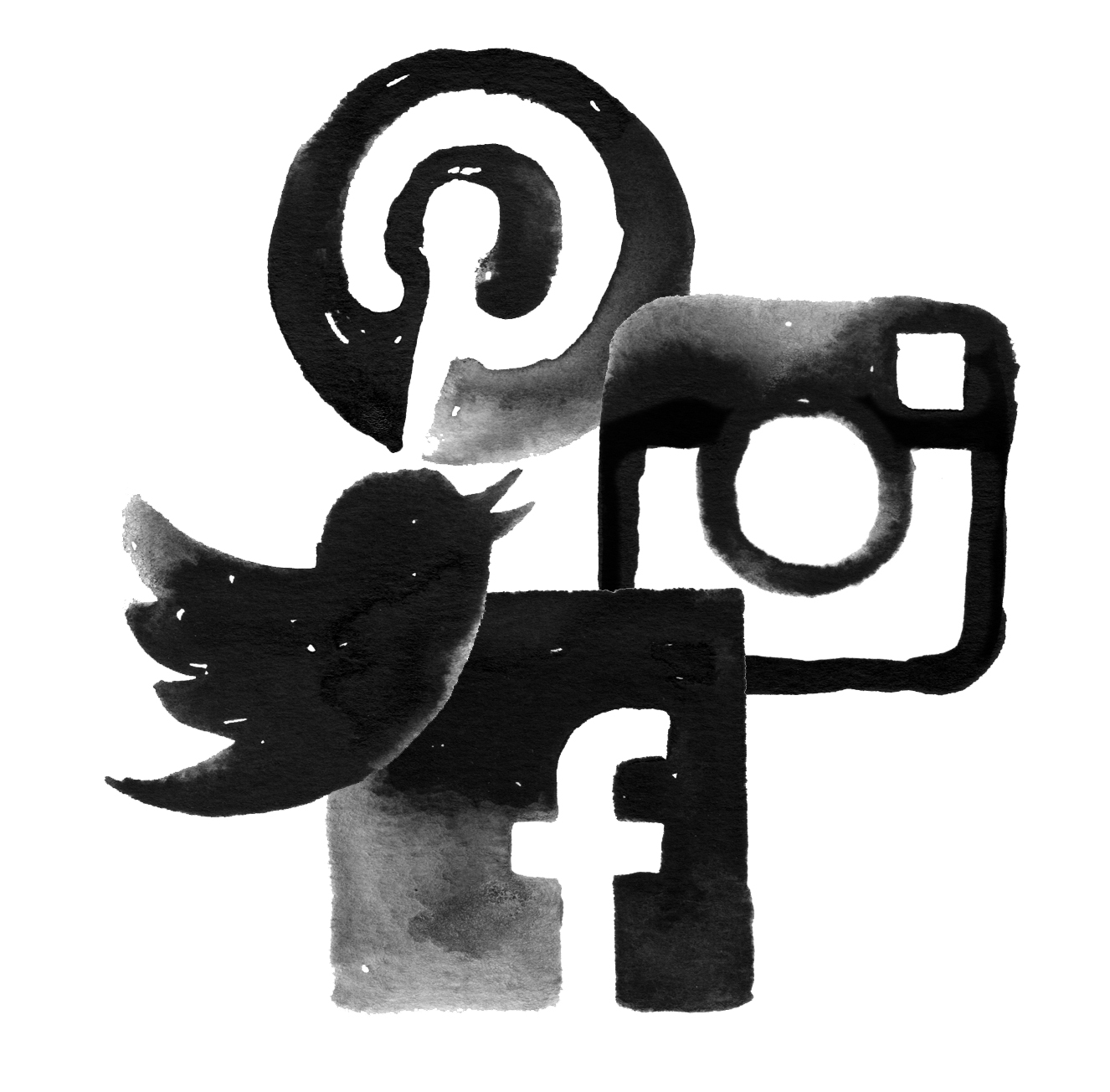 1326x1304 Social Media Icons In Watercolor Create - Watercolor Social Media Icons