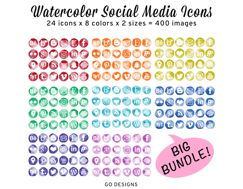 796x620 Beautiful Bundle Of Watercolor Social Media Icons Grade Onederful - Watercolor Social Media Icons