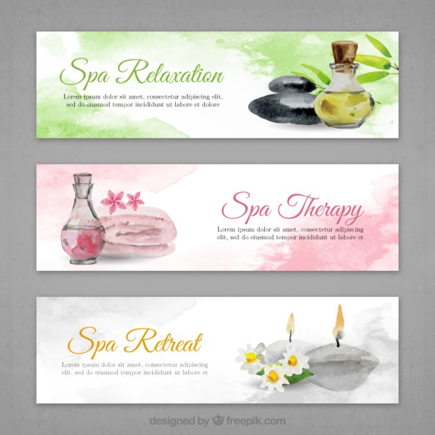 626x626 Spa Banners Set In Watercolor Effect Vector Free Download - Watercolor Spa