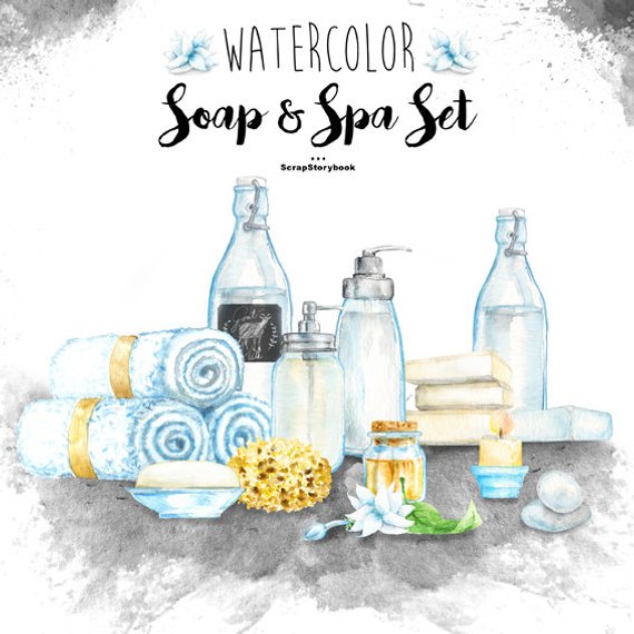 570x570 Watercolor Soap Amp Spa Set Digital Printable Watercolor Etsy - Watercolor Spa