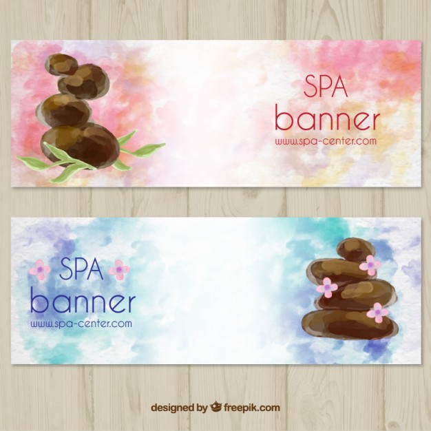 626x626 Watercolor Spa Banner Set Stock Images - Watercolor Spa