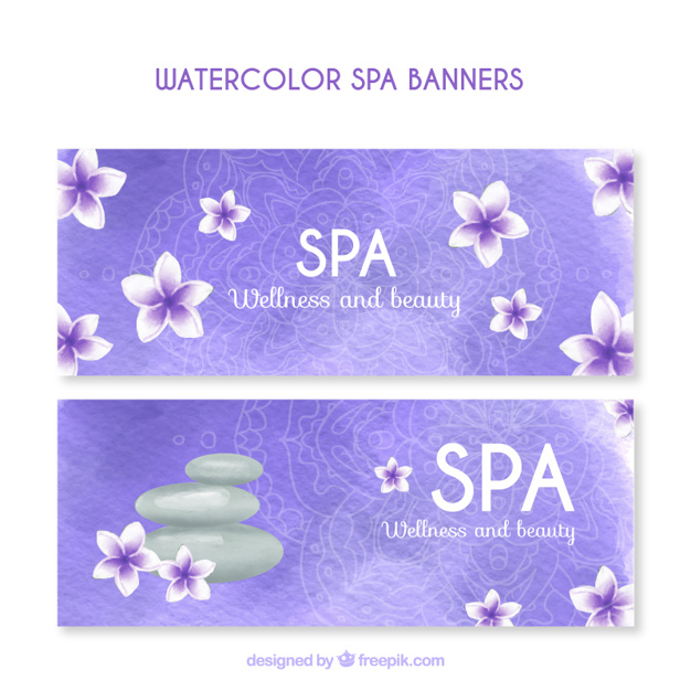 626x626 Watercolor Spa Banners Stock Images - Watercolor Spa