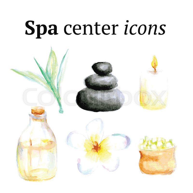 800x800 Watercolor Spa Icons In Vintage Style, Vector Stock Vector - Watercolor Spa