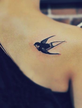 350x462 Black Sparrow Watercolor Tattoo On Shoulder For Girls - Watercolor Sparrow Tattoo