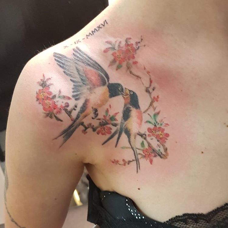 750x750 55 How To Find Appropriate Swallow Tattoo Ideas - Watercolor Sparrow Tattoo