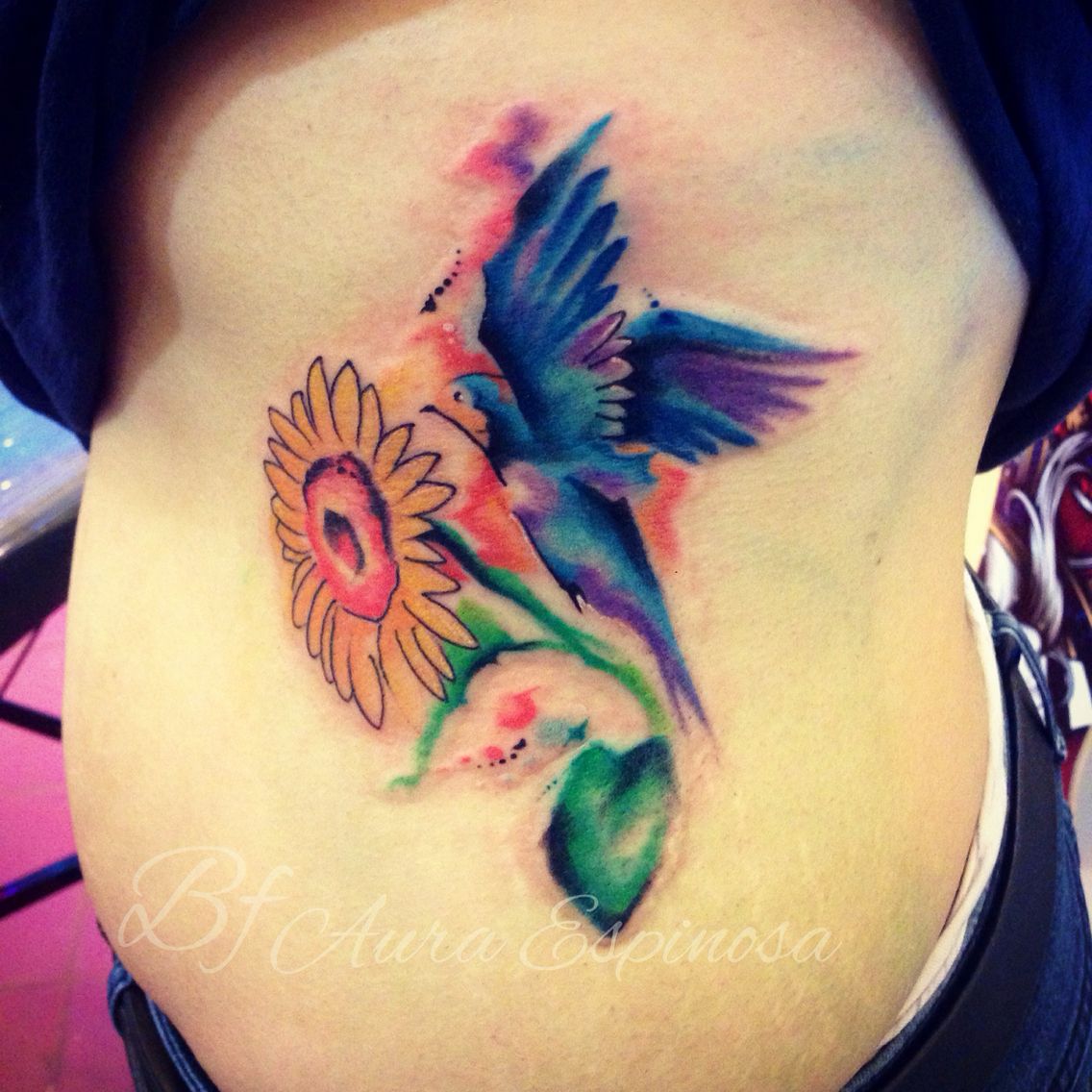 1136x1136 Watercolor Sparrow Tattoo With Sunflower Done By Our Resident - Watercolor Sparrow Tattoo