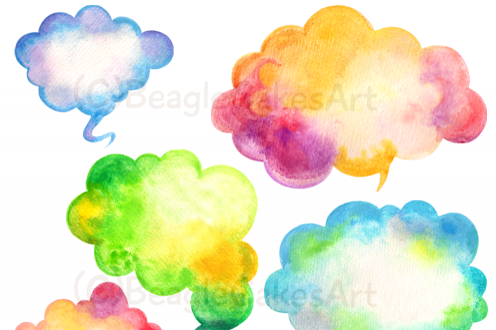 720x479 Watercolor Speech Bubbles Clouds Clipart, Handpainted Clipart By - Watercolor Speech Bubble