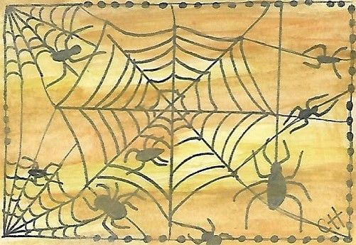 501x345 Spider Web In Autumn Sunset Aceo Original Watercolor Painting Art - Watercolor Spider Web