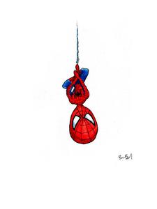 225x300 Spiderman Hangs From His Web Watercolor Print Ben Byrd Art - Watercolor Spiderman