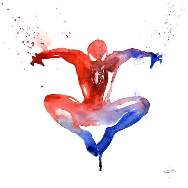 600x600 Superhero Watercolor Art Prints Spider Man - Watercolor Spiderman
