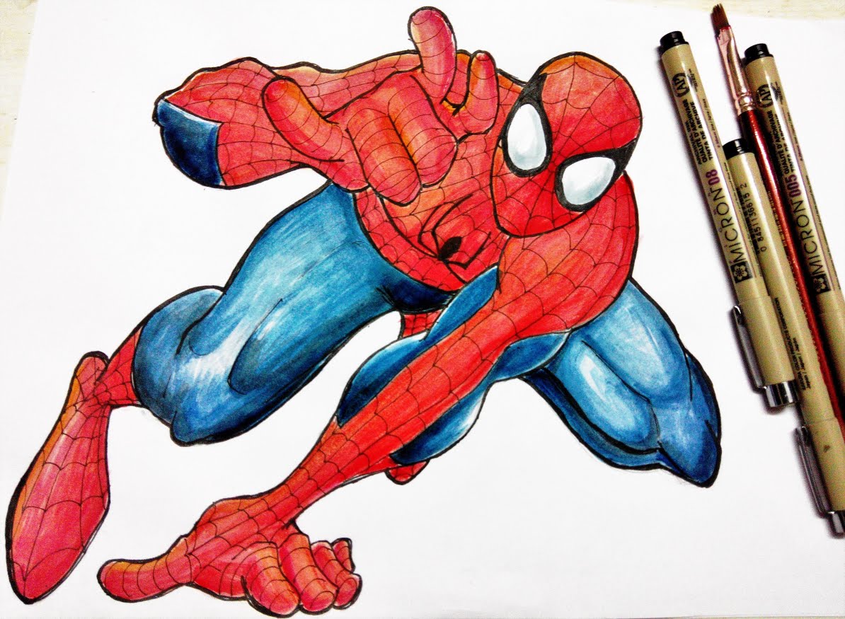 1194x875 Speed Drawing Spiderman Part 2 Comic Drawing Colouring With - Watercolor Spiderman
