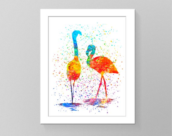570x453 Flamingo Art Watercolor Splash Art Pictures Poster Rainbow Etsy - Watercolor Splash Art