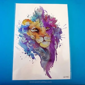 300x300 Watercolor Splash Art Colorful Temporary Waterproof Tattoo Lion - Watercolor Splash Art