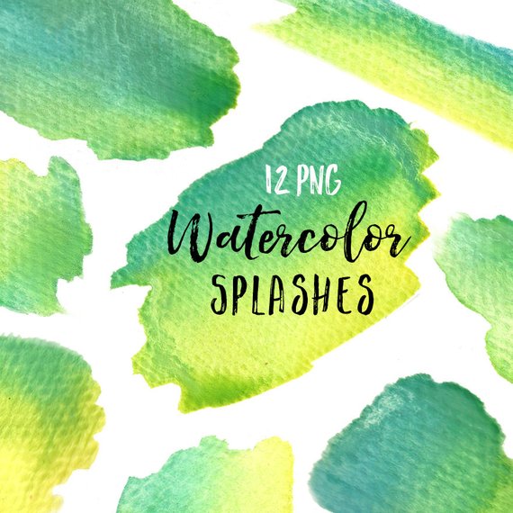 570x570 Watercolor Splash Clip Art Set Paint Blobs Blue Green Etsy - Watercolor Splash Png