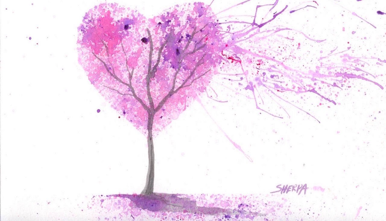 1280x733 Easy Acrylic Watercolor Splatter Art The Cherry Blossom Love Tree - Watercolor Splash Technique