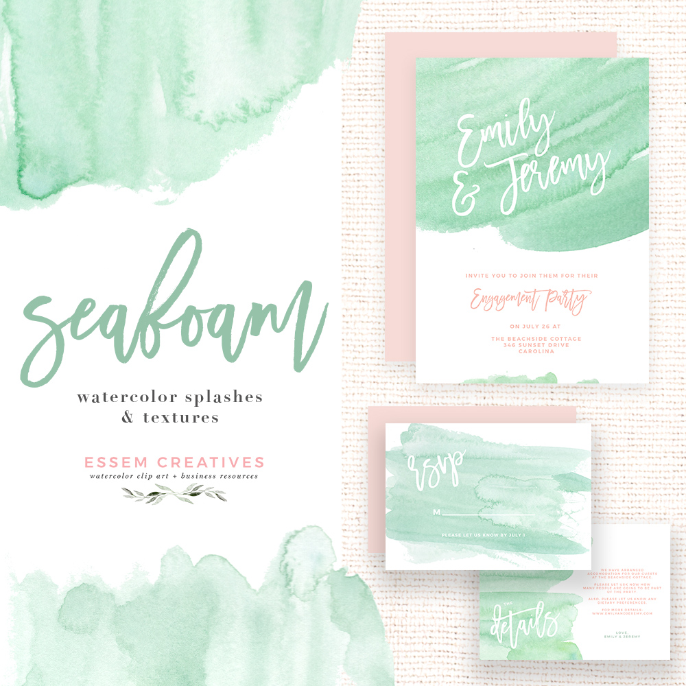 1000x1000 Seafoam Watercolor Splash Clipart For Party Invitations Essem - Watercolor Splash Tutorial