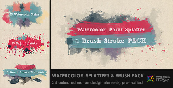 590x300 Watercolor, Paint Splatters Amp Brush Stroke Pack By Graphicinmotion - Watercolor Splatter Brushes