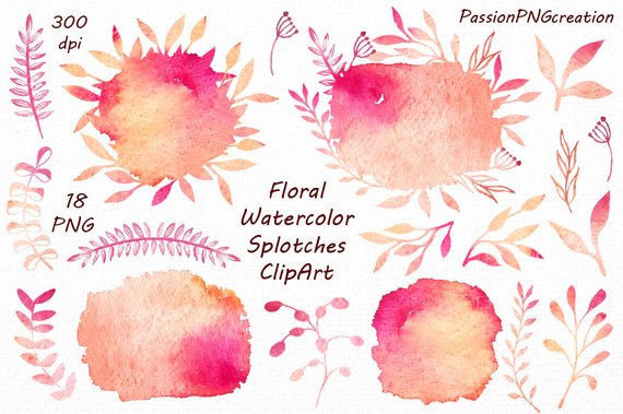 570x379 Floral Watercolor Splotches Clipart Digital Watercolor Etsy - Watercolor Splotches