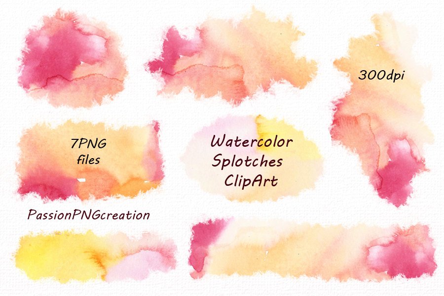 900x599 Watercolor Splotches Clipart Splashes Clipart Watercolor Etsy - Watercolor Splotches
