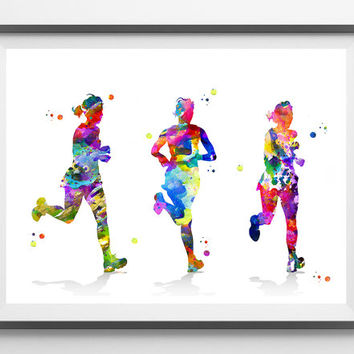 354x354 Running Girls Watercolor Print Three From Mimiprints By - Watercolor Sports Paintings