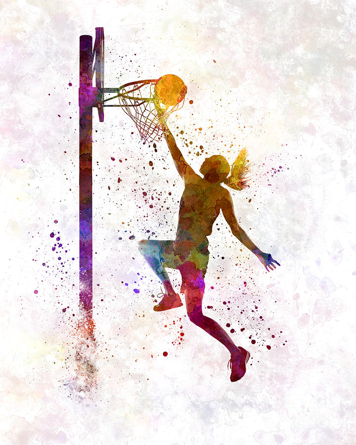 720x900 Young Woman Basketball Player 04 In Watercolor Painting By Pablo - Watercolor Sports Paintings