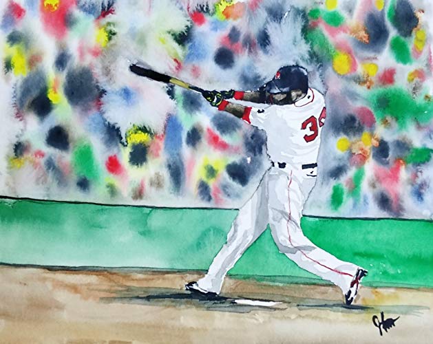 629x500 David Ortiz, Watercolor Print, Red Sox Painting - Watercolor Sports Paintings