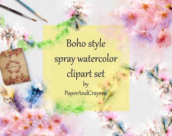 570x453 Sakura Watercolor Clipart Floral Clipart Boho Chic Japanese Etsy - Watercolor Spray